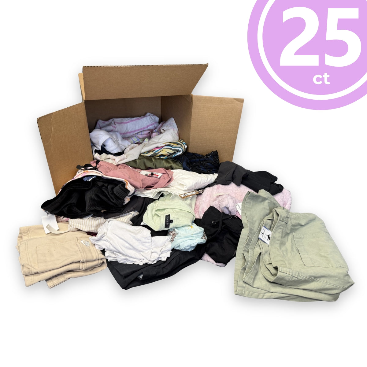 Upscale Apparel Stock Mix Box | 25-Piece Apparel Assortment