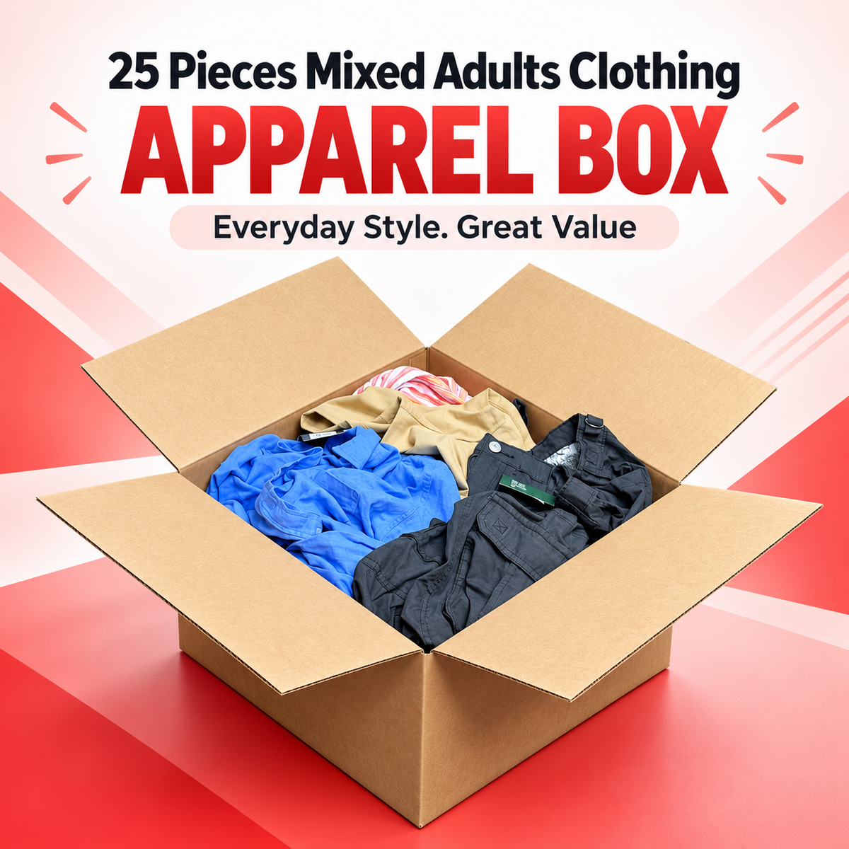 25-Piece Retail Apparel Box - New Adult Clothing Shelf Pulls