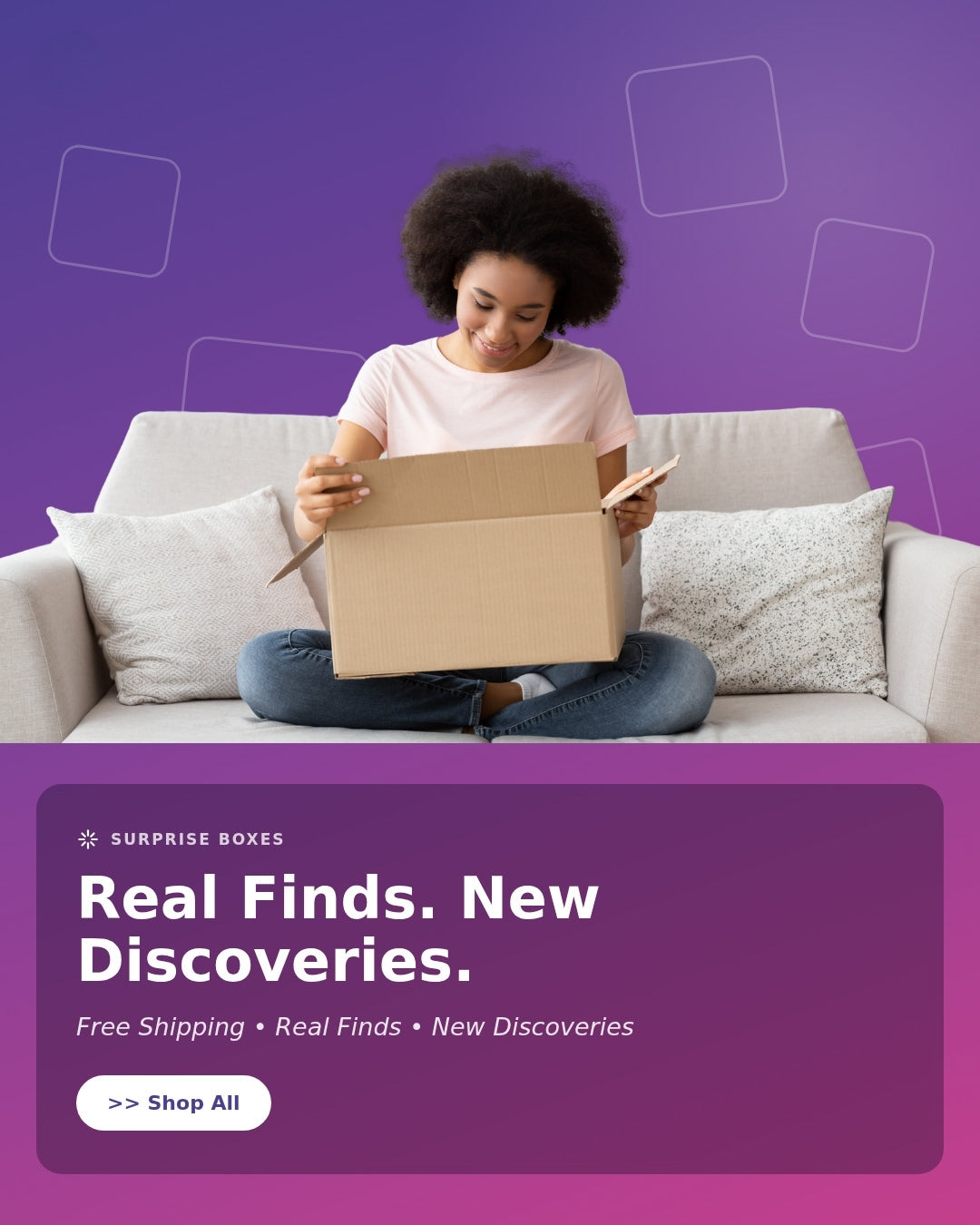 QuickBoxz surprise boxes and discovery deals homepage banner